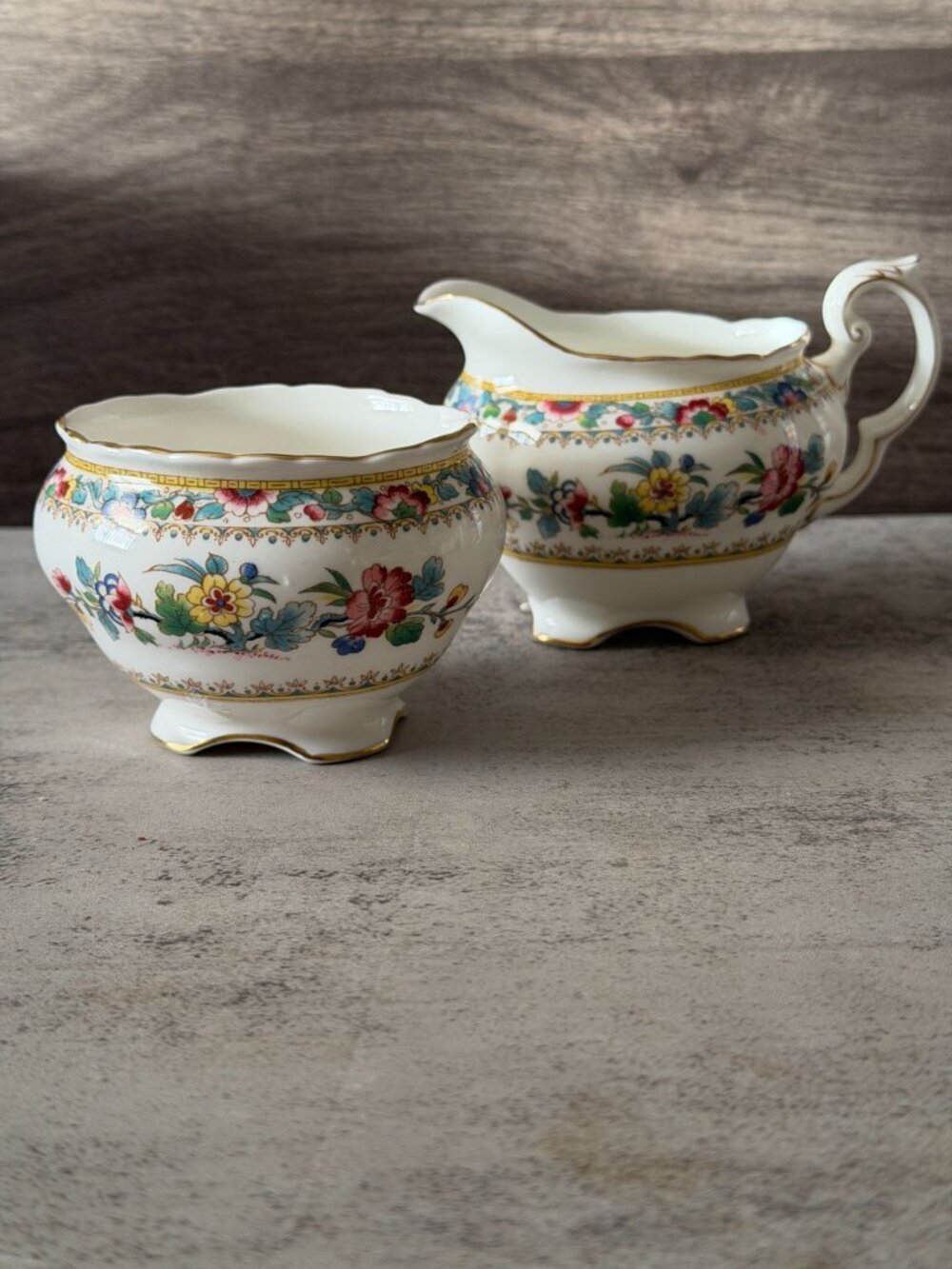 Vintage Coalport Ming Rose Scalloped Bone China Open Sugar Creamer Set England